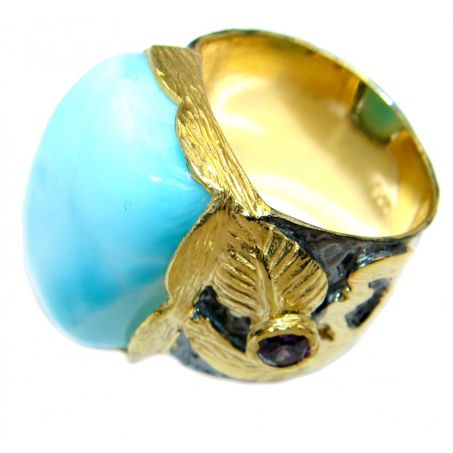 Vintage Style Larimar Tanzanite Gold plated over Sterling Silver Ring size 7