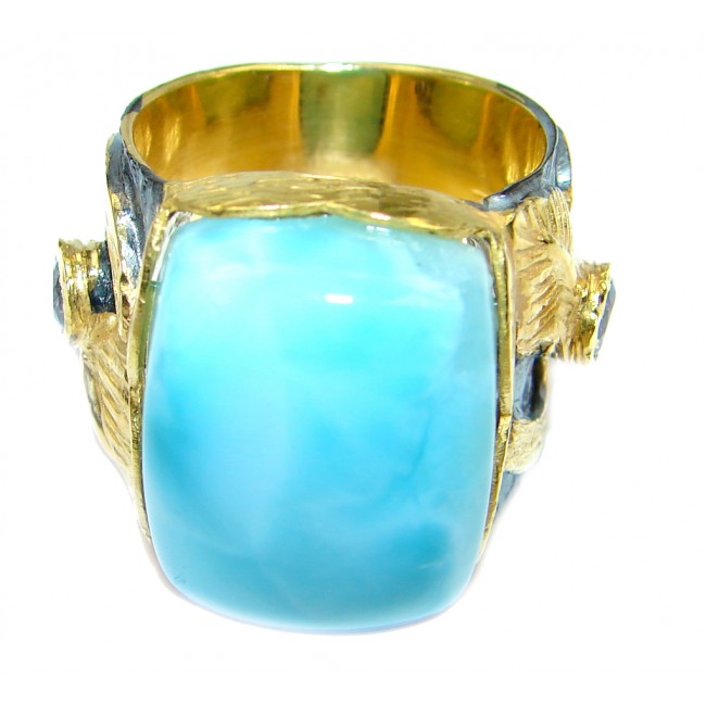 Vintage Style Larimar Tanzanite Gold plated over Sterling Silver Ring size 7