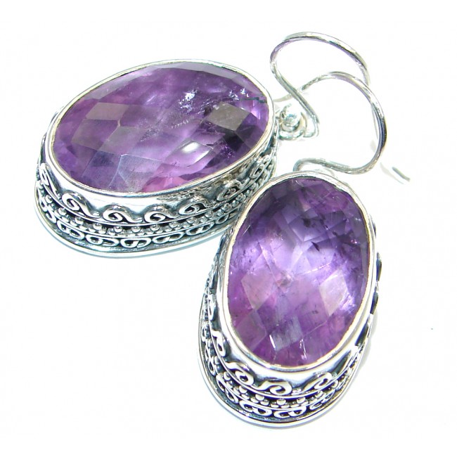 Jumbo Rich Design Natural Amethyst Sterling Silver handmade earrings