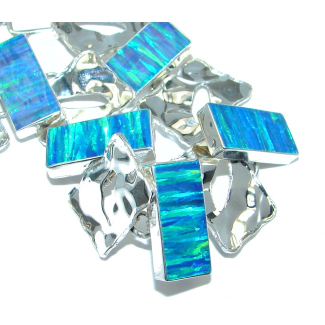 Stunning Japanese Blue Fire Opal hammered Sterling Silver handmade Bracelet
