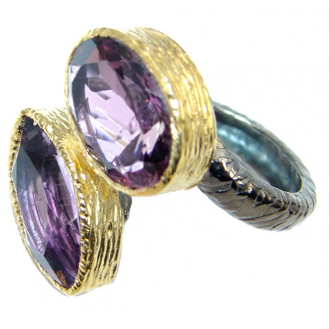 Genuine Amethyst Gold Rhodium plated over Sterling Silver handmade ring size 7 3/4
