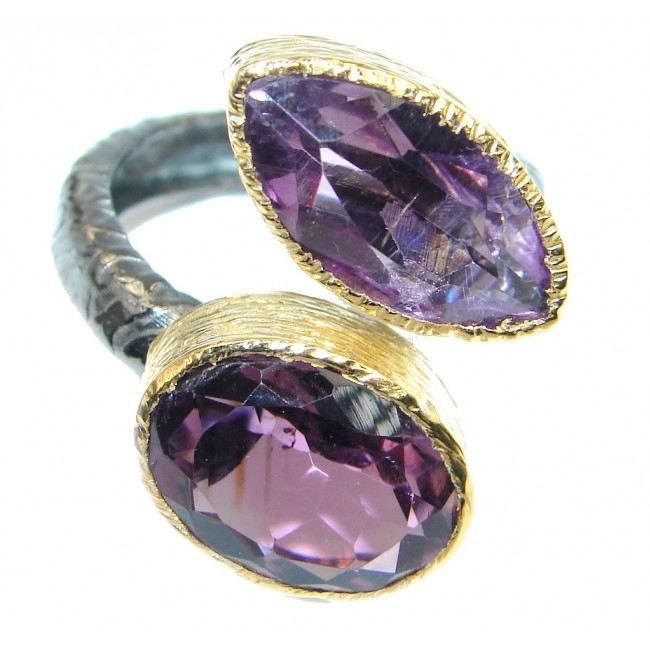 Genuine Amethyst Gold Rhodium plated over Sterling Silver handmade ring size 7 3/4