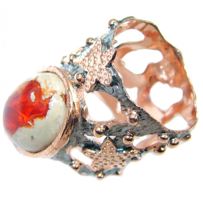 Mexican Fire Opal Rose Gold plated over Sterling Silver handmade Ring size 7