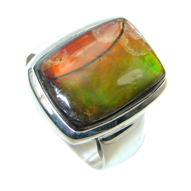 Authentic Canadian Fire Ammolite Sterling Silver ring size 7 1/2