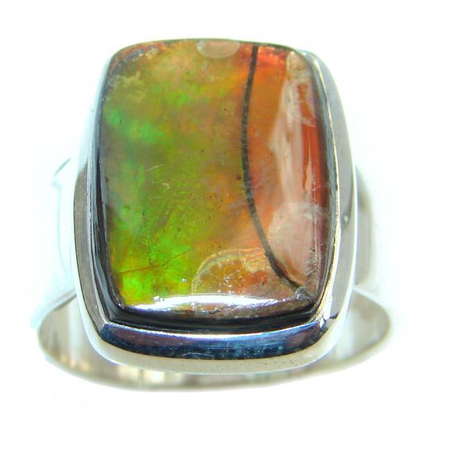 Authentic Canadian Fire Ammolite Sterling Silver ring size 7 1/2