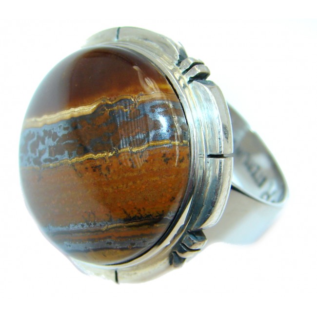 Chunky natural Golden Tigers Eye Sterling Silver ring s. 6 3/4