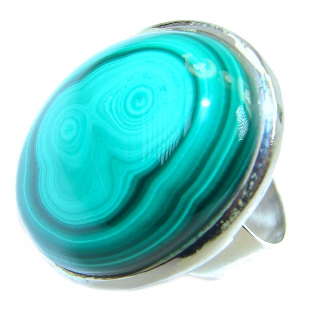 Natural great quality Malachite Sterling Silver handcrafted ring size 7
