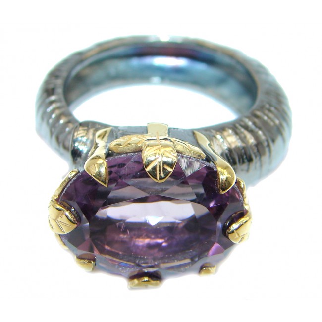 Genuine Amethyst Rose Gold Rhodium plated over Sterling Silver handmade ring size 8