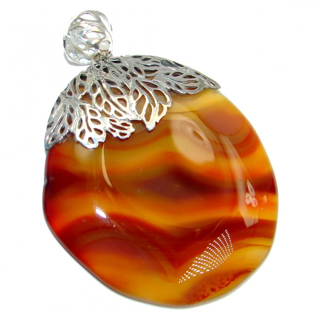 Orange Aura Botswana Agate Sterling Silver handmade Pendant