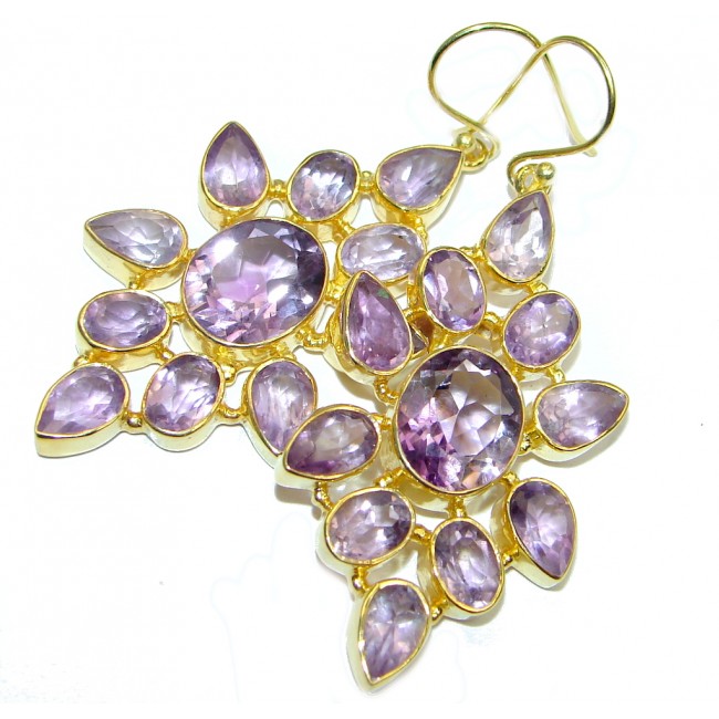 Large Genuine Amethyst Gold plated over Sterling Silver Handcrafted earrings