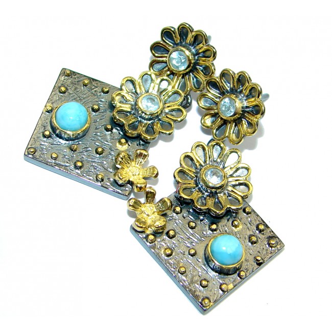 Precious Blue Larimar Sterling Silver Topaz handmade earrings