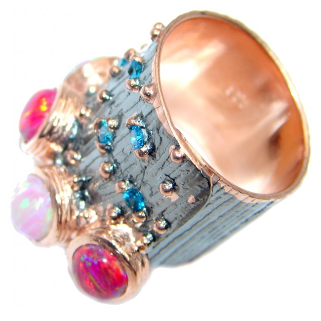 Japanese Fire Opal Rose Gold Rhodium plated over Sterling Silver ring size 5