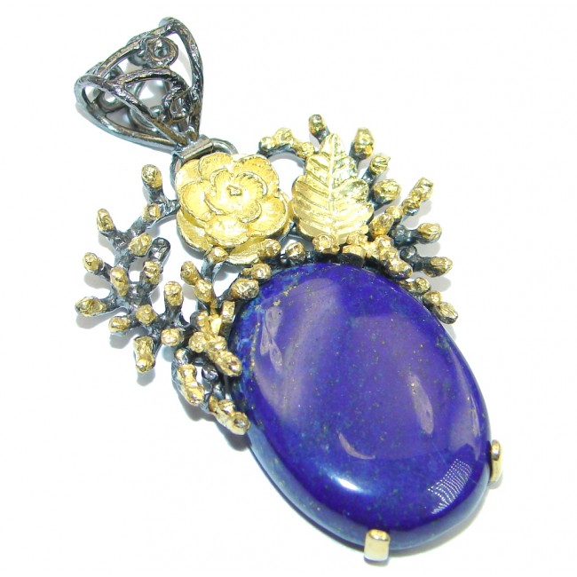 Blue Lapis Lazuli Gold Rhodium plated over Sterling Silver handmade Pendant