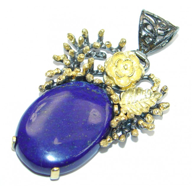 Blue Lapis Lazuli Gold Rhodium plated over Sterling Silver handmade Pendant