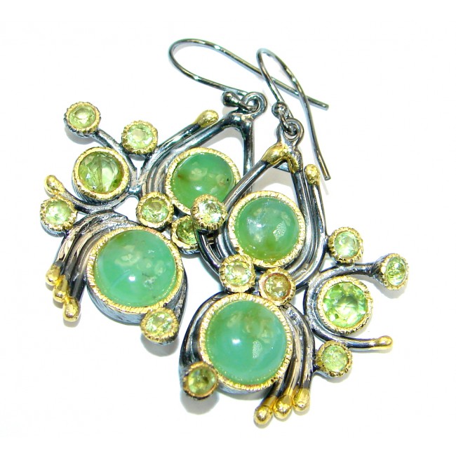 Authentic Moss Prehnite Peridot Gold Rhodium plated over Sterling Silver earrings