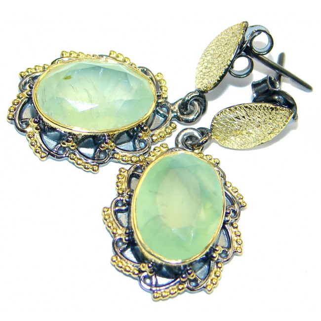 Authentic Moss Prehnite Gold Rhodium plated over Sterling Silver earrings