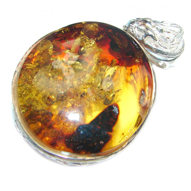 Huge Tears of Time natural Baltic Amber Sterling Silver handmade Pendant