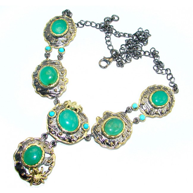 Tropical Beauty genuine Moss Prehnite & Sleeping Beauty Turquoise Gold plated over Sterling Silver necklace