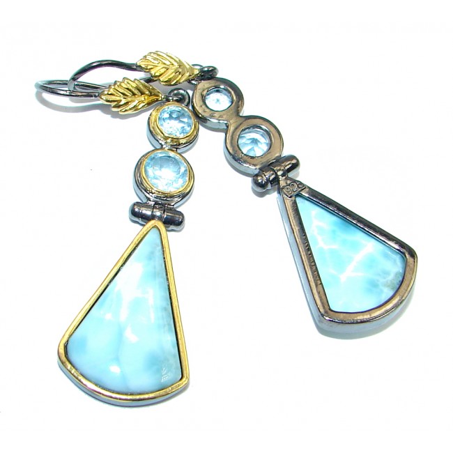 Vintage Style Blue Larimar Gold plated over Sterling Silver handmade earrings