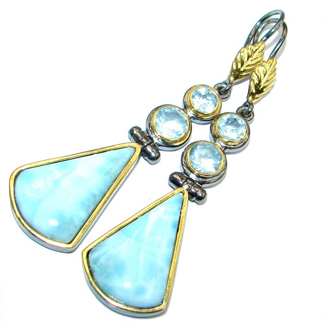 Vintage Style Blue Larimar Gold plated over Sterling Silver handmade earrings