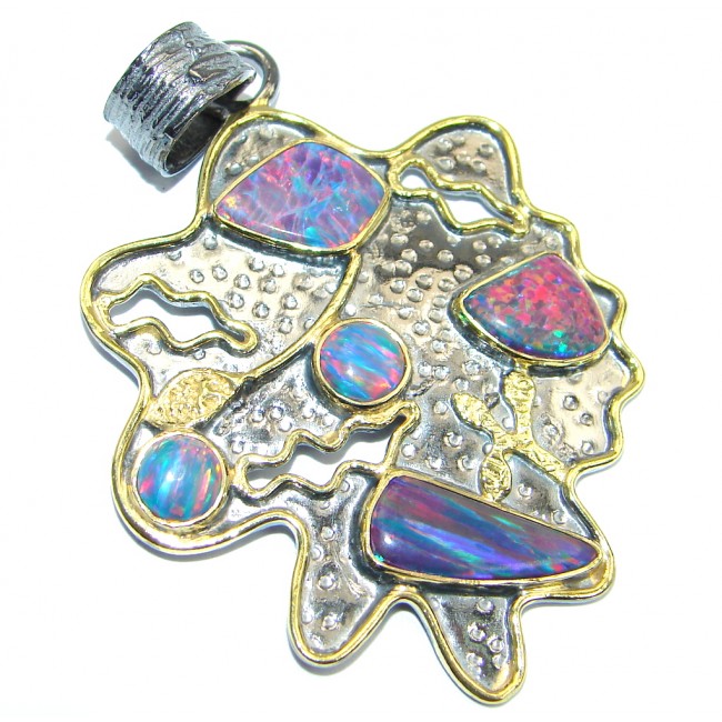 Sublime Fire Japanese Opal Gold Rhodium plated over Sterling Silver handmade Pendant
