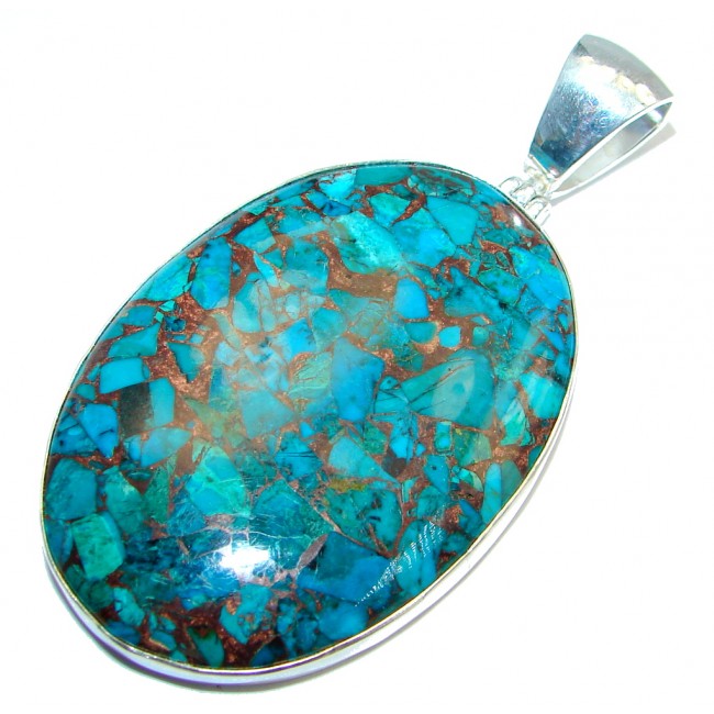 Big Blue Azurite with copper vains Sterling Silver handmade Pendant