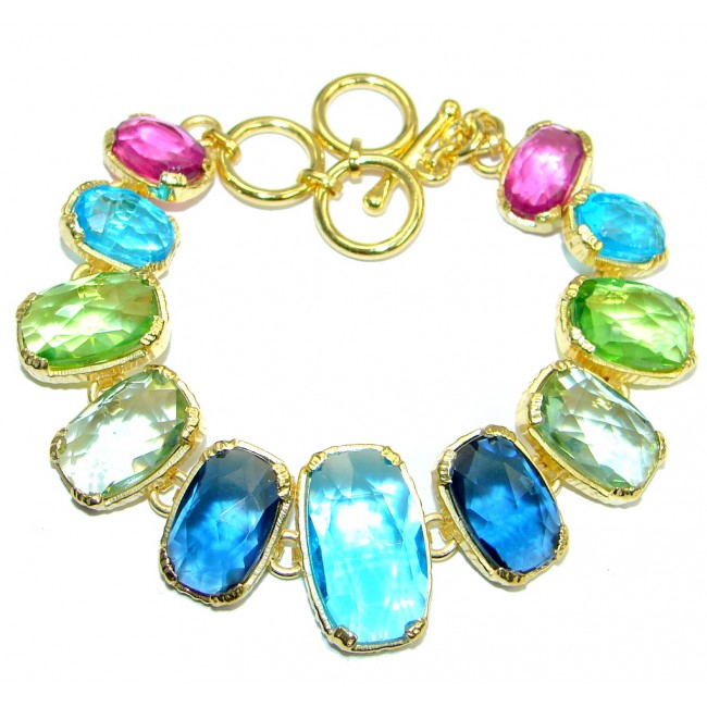 Luxury simulated Multigem Gold plated with Sterling Silver handmade Bracelet