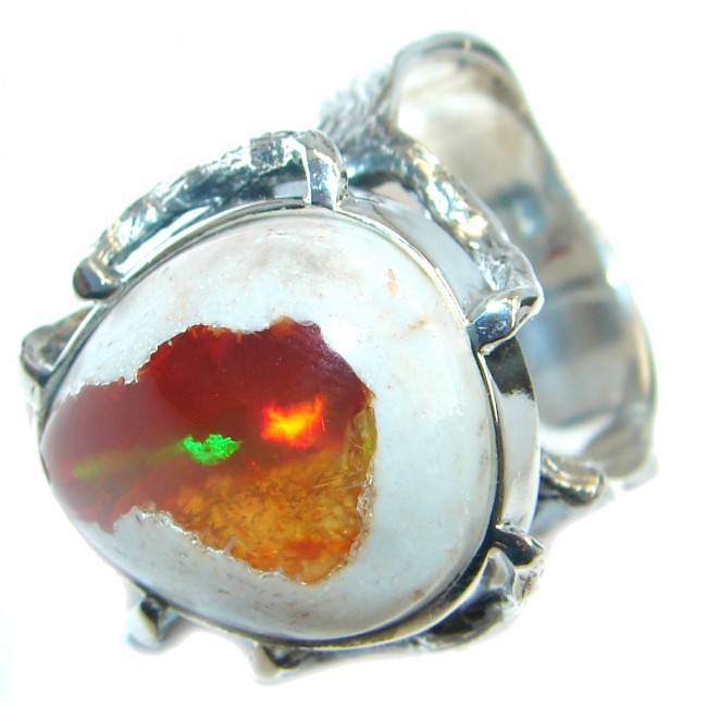 Mexican Fire Opal Oxidized Oxidized Sterling Silver handmade Ring size 9