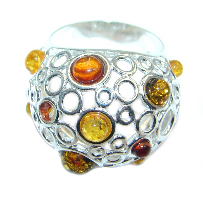 Chunky Genuine Baltic Polish Amber Sterling Silver handmade Ring size 9