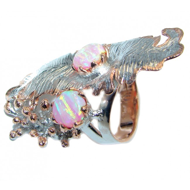 Silver Leaf Japanese Fire Opal Rose Gold plated over Sterling Silver ring s. 8
