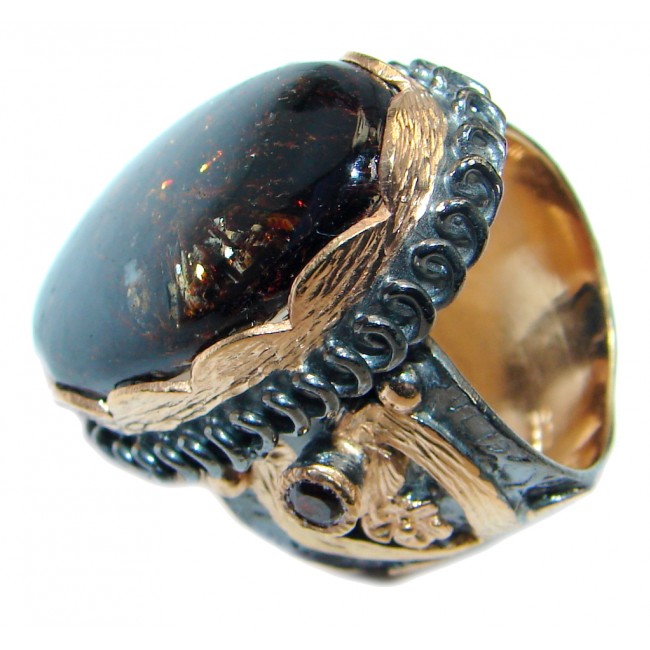Astrophyllite Gold plated over Oxidized Sterling Silver handmade Ring size 6