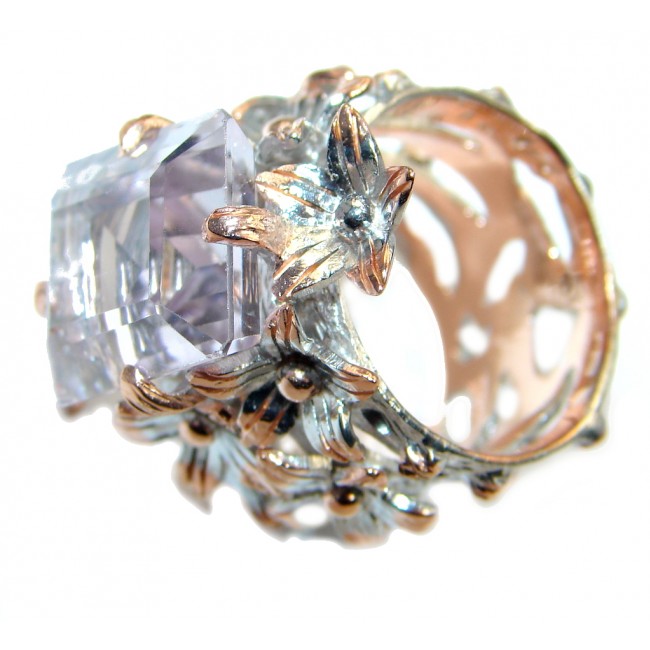 Genuine Pink Amethyst Rose Gold plated over Sterling Silver handmade ring size 6