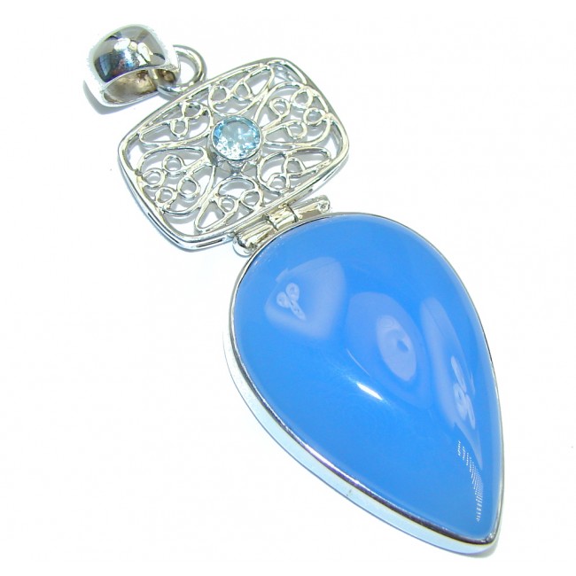Blue Aura Chalcedony Agate Swiss Blue Topaz Sterling Silver handmade Pendant