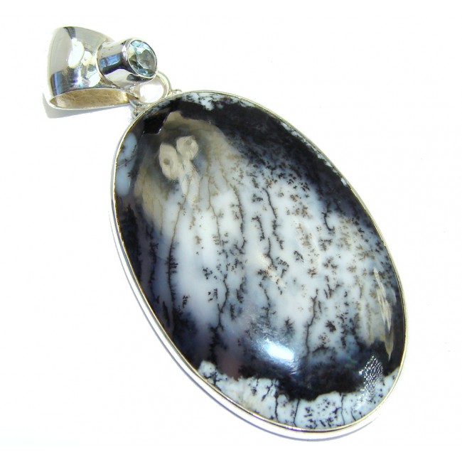 Perfect quality Dendritic Agate Swiss Blue Topaz Sterling Silver handmade Pendant