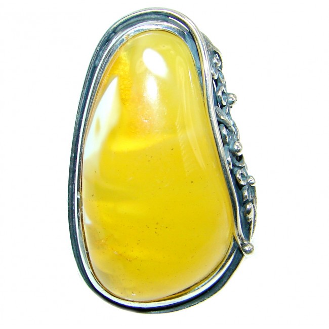Vintage Design Genuine Butterscoth Baltic Polish Amber Sterling Silver handmade Ring size 9