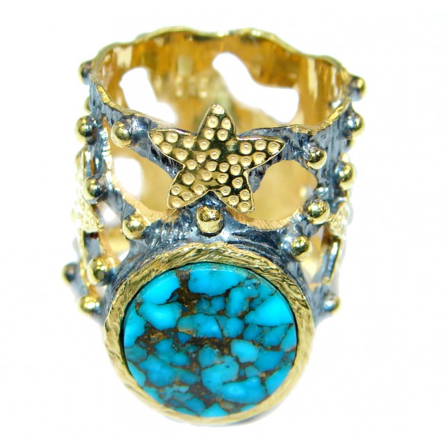Simple Copper Blue Turquoise Gold plated over Sterling Silver handmade Ring s. 6