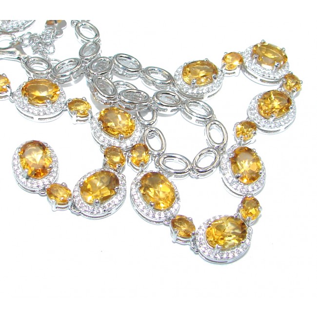 Luxurious Natural Oval Top Rich Yellow Citrine W Cz 925 Sterling Silver Necklace