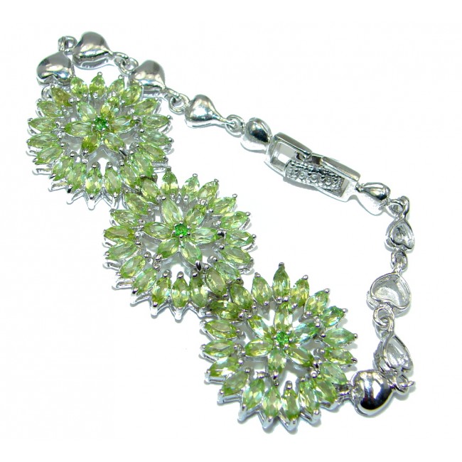 Marquise Top Rich Green Peridot Chrome Diopside 925 Sterling Silver Bracelet 7 1/2