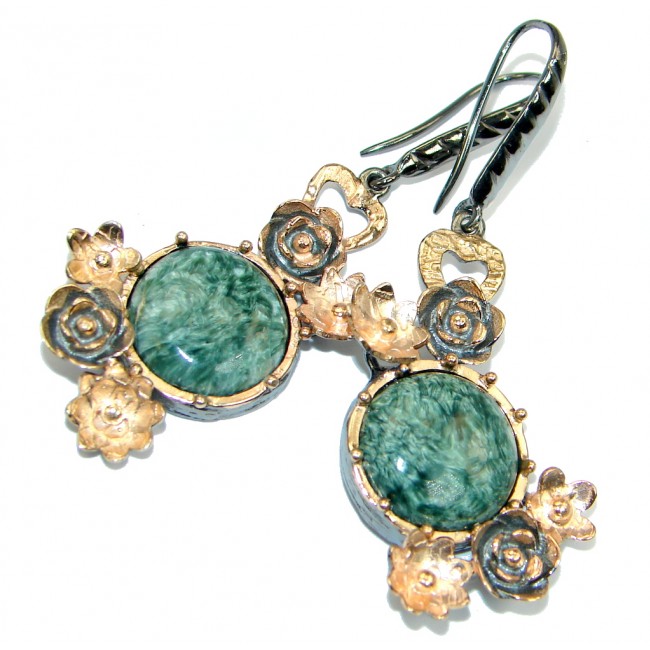 Genuine Seraphinite Rose Gold Rhodium plated over Sterling Silver handmade earrings
