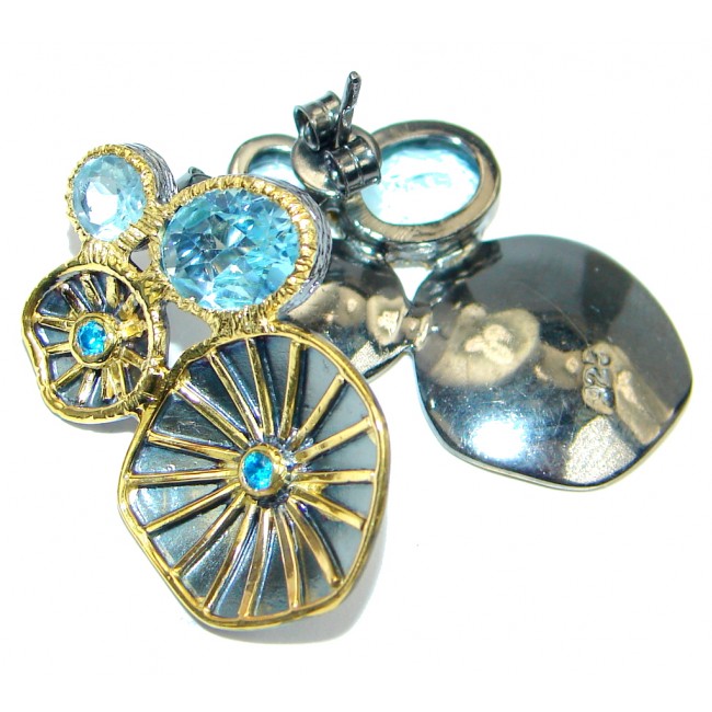 Deluxe genuine Swiss Blue Topaz Garnet Gold plated over Sterling Silver earrings