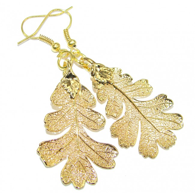 Real Leaves Deep In Gold Sterling Silver handmade earrings