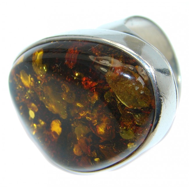 Chunky Genuine Baltic Polish Amber Sterling Silver handmade Ring size 10 1/2
