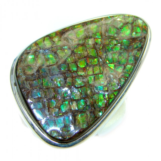 Authentic Canadian Fire Ammolite Sterling Silver ring size 6 1/2