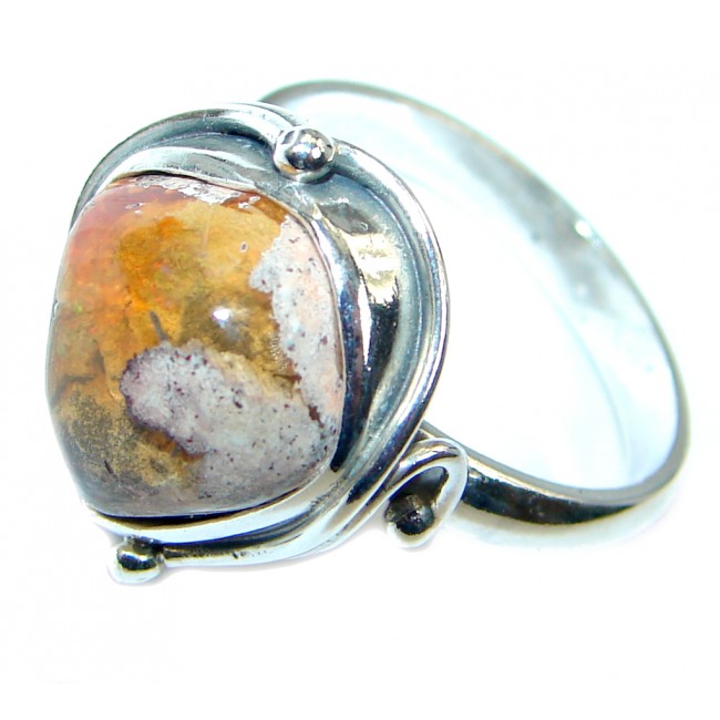 Mexican Fire Opal Oxidized Oxidized Sterling Silver handmade Ring size 8 1/4
