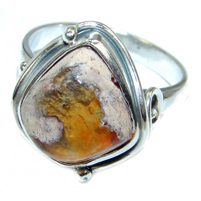 Mexican Fire Opal Oxidized Oxidized Sterling Silver handmade Ring size 8 1/4
