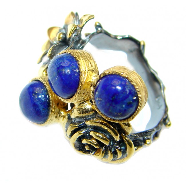 Perfect Blue Lapis Lazuli Gold Rhodium plated over Sterling Silver Ring size 7 1/2