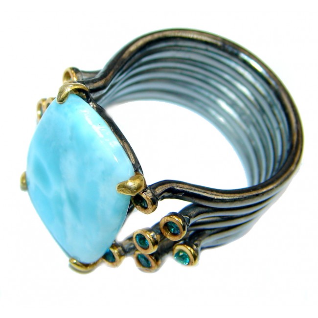 Vintage Style Larimar Tanzanite Gold plated over Sterling Silver Ring size 8