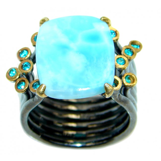 Vintage Style Larimar Tanzanite Gold plated over Sterling Silver Ring size 8