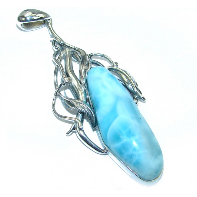 Sublime 3 3/8 inch long Larimar Oxidized Sterling Silver handmade Pendant