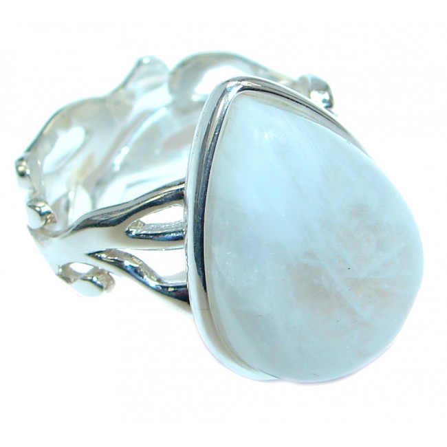 Precious Fire Moonstone Oxidized Sterling Silver handmade ring size adjustable